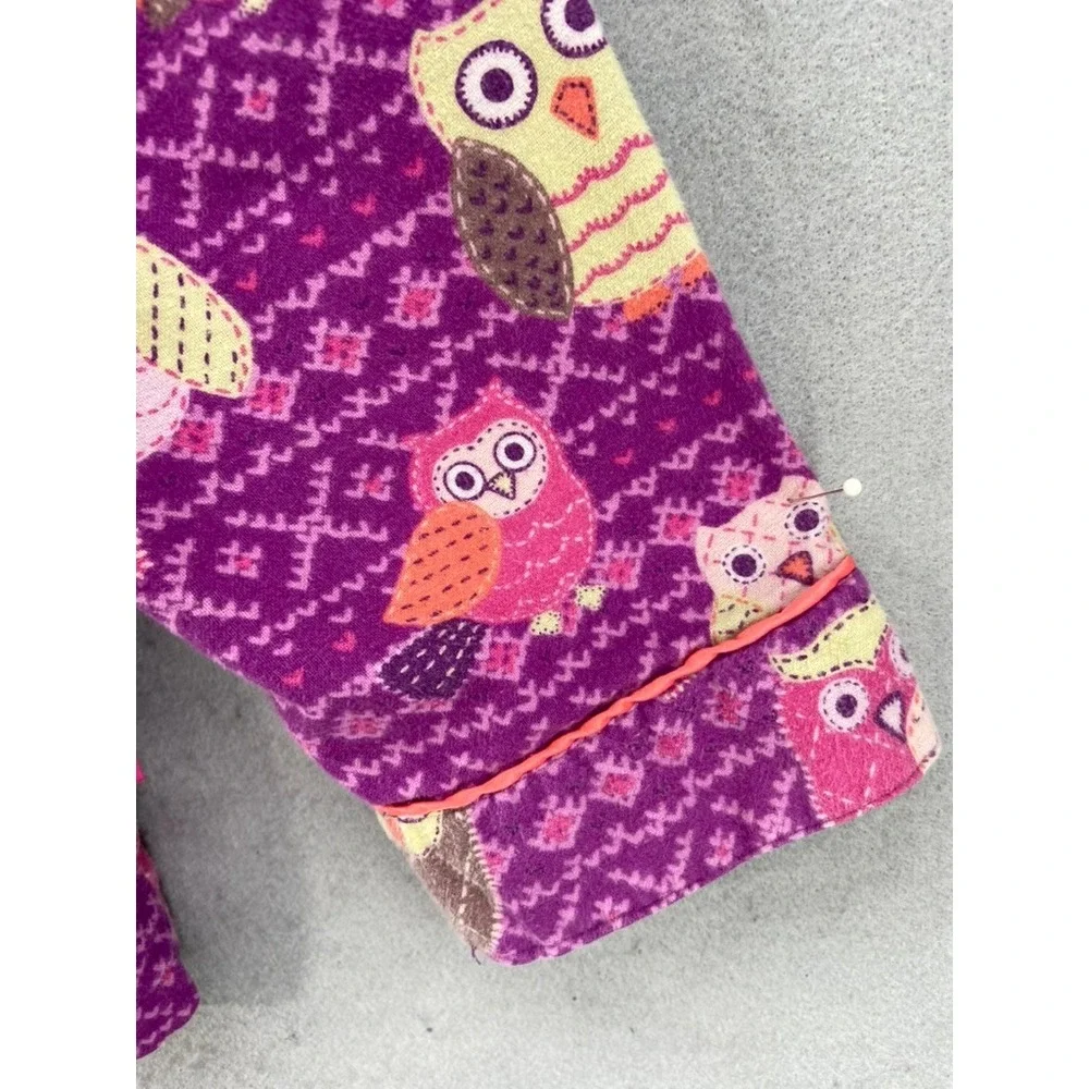 Nick &‎ Nora Pajama Top Womens Sz XL Sleepwear Purple Owl Flannel Button Up